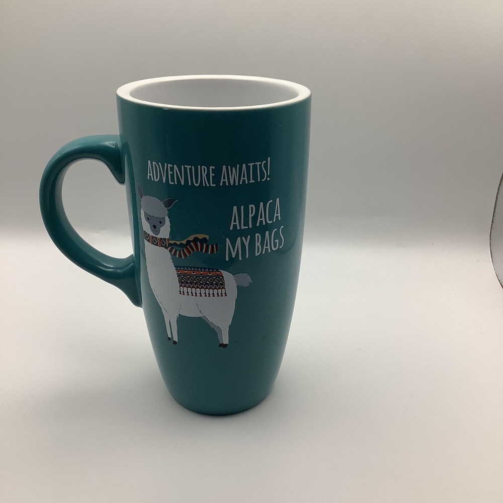 Sheffield Home Alpaca Coffee Mug Teal Blue Adventure Awaits Travel Llama Cup L